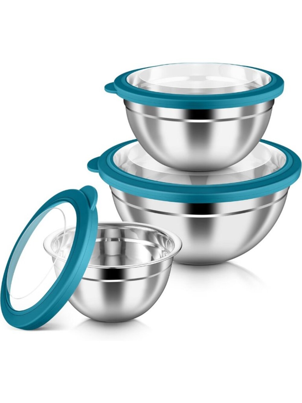 6-Piece Stainless Steel Mixing Bowls Set with Airtight Lids - Nesting, Prep